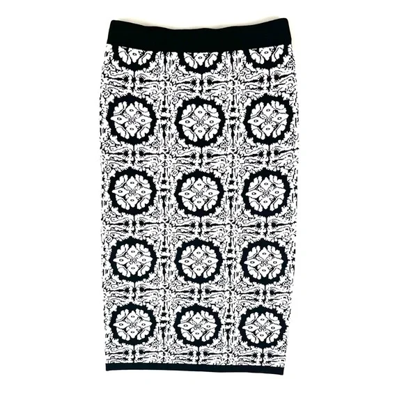 Bebe Jacquard Tile Mock Neck Top & Midi Skirt 2 Pc Set
